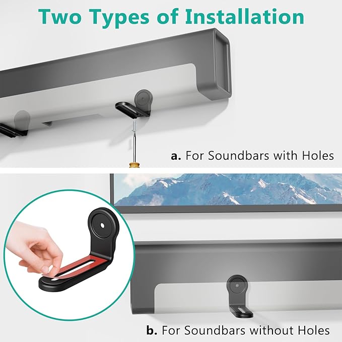 WALI Center Channel Speaker Wall Mount, Universal Soundbar Wall Mount Bracket Hold up to 33 lbs, Arms Extend from 5.1 inch (SLK203), Black