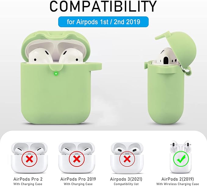 Secure Lock Silicone Case Compatible with AirPods Case 1 & 2 with Bling Keychain, Soft Protective Earpod Case Cover Earbuds Cases Women Girls for Apple Air Pod 2 Case - Green