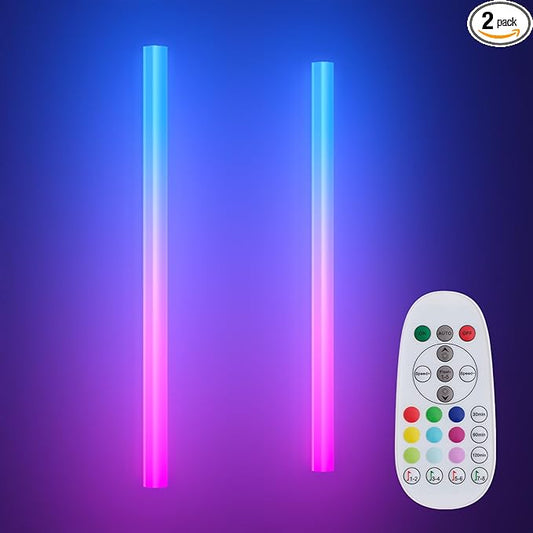 30 inch Wireless Wall Lights Color Changing RGB LED Syncs to Music Remote Control, Battery Operated Wall Light Bar Wall Sconces Set of 2 for Bedroom Party Gaming Room Decor