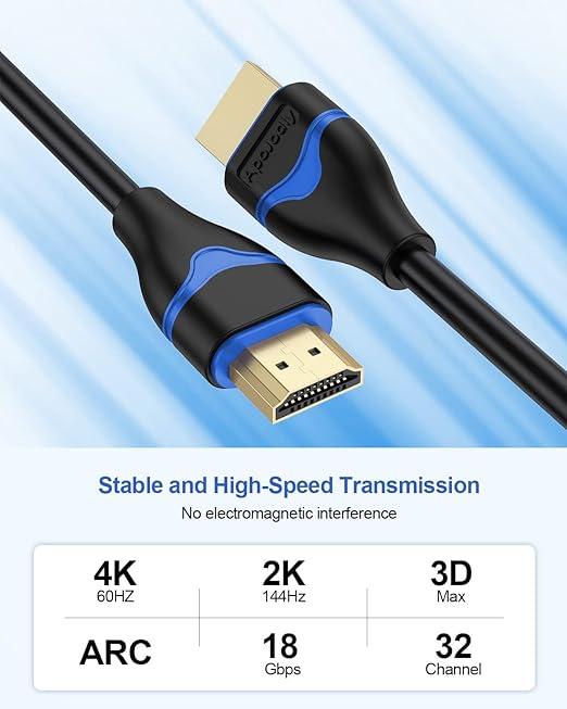 4K HDMI Cable 15 FT 2-Pack, High Speed HDMI to HDMI Cable 15 Foot Long HDMI 2.0 Cord Ultra HD 4K@60Hz, 2K@144Hz, HDR, 3D, Dolby, HDCP 2.2, ARC for HDTV, Monitor, Projector, Blu-ray, Laptop