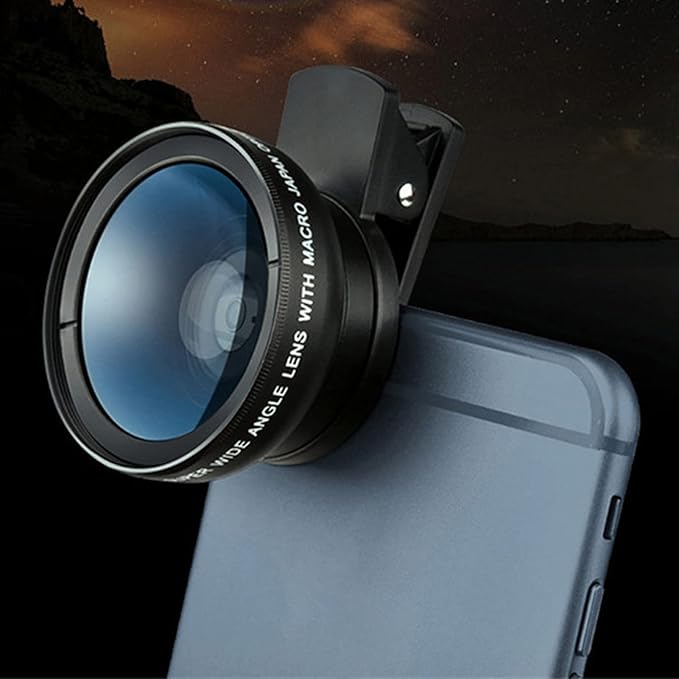 Phone Camera Lens Kit, 2 in 1 with 0.45X Ultra Wide Angle and 12.5X Macro Lens, HD Professional Universal Clip, with Travel Case, for Most Smartphones and Tablets, Black