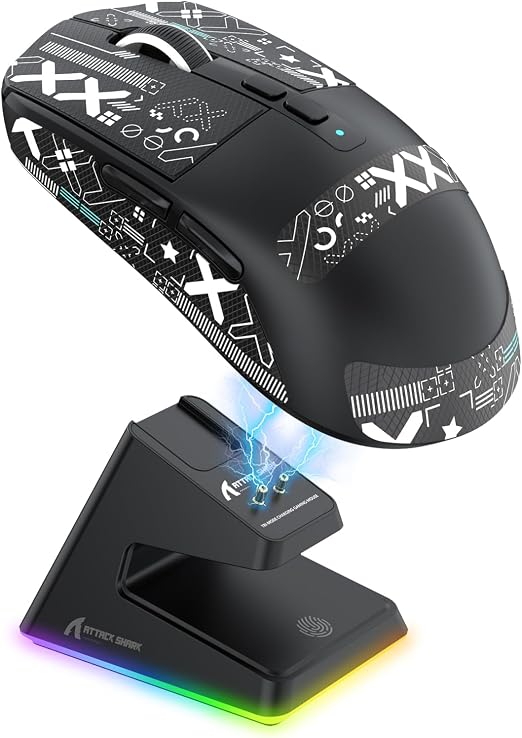 ATTACK SHARK X6 Wireless Gaming Mouse with Magnetic RGB Charging Base,Black