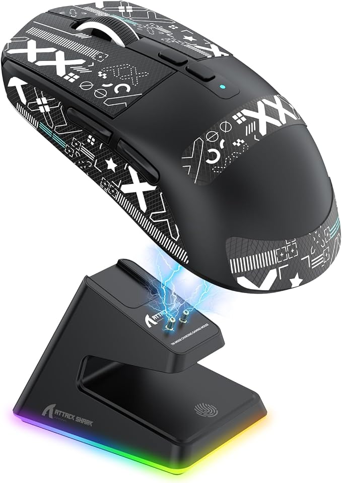ATTACK SHARK X6 Wireless Gaming Mouse with Magnetic RGB Charging Base,Black