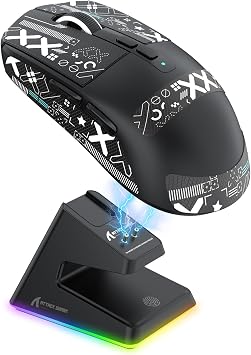 ATTACK SHARK X6 Wireless Gaming Mouse with Magnetic RGB Charging Base,Black