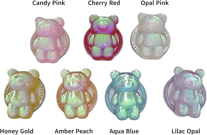 Cute Kawaii 3D Bear Phone Grip Stand, Iridescent Holographic Resin Cell Phone Holder & Kickstand, Compatible with iPhone, Samsung Galaxy, Android (Cherry Red)