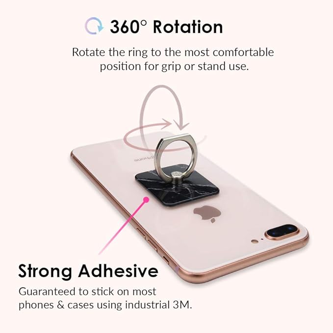 Velvet Caviar Cell Phone Ring Holder - Finger Ring & Stand - Improves Phone Grip Compatible with iPhone, Galaxy and Most Cases (Except Silicone/Leather) - Black Marble