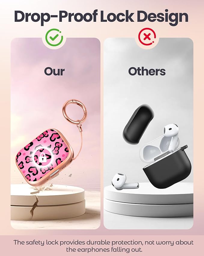 Coralogo for AirPods Pro2/Pro Case with Safety Lock - Cute Cartoon for AirPods Pro1/2 Generation for Women Girls Fashion Stylish Leopard Pattern Design Kawaii Girly Girlish Hard Protective Cover
