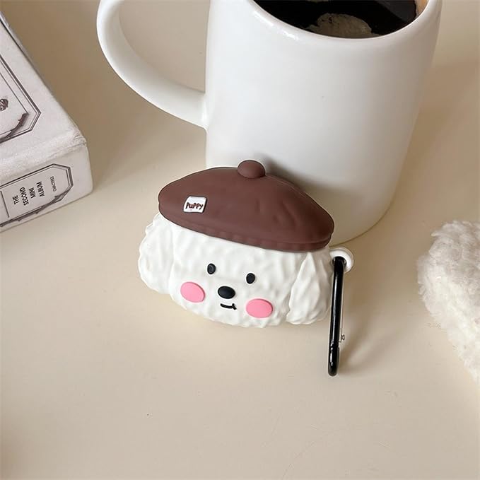 Case Compatible with 2024 Airpods 4, 3D Cute Kawaii Dog Design Keychain Case Cover, Portable Earbuds Accessories Soft Silicone Shockproof Wireless Earphone Protector White