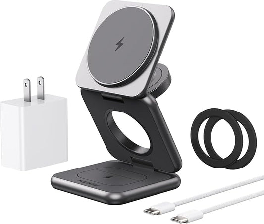 KU XIU Wireless Charger for Samsung,Zinc Alloy Foldable 3 in 1 Wireless Charging Station for Samsung Galaxy S26 S25 Ultra S24 S23 Note Z Fold 7 Flip/Buds,Fast Charger for Galaxy Watch Ultra 8 7 6 5 4