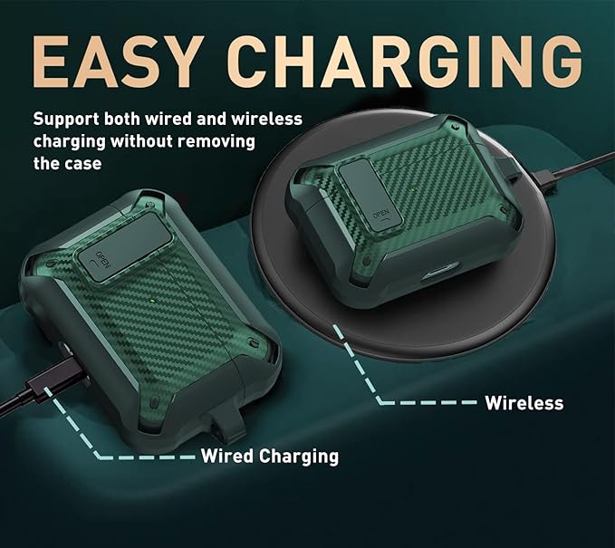 for Airpods Pro 2/1 Gen Case Cover with Lock Clip (2019/2022/2023), Rugged Locking Protective Case for Airpod Pro 2nd Generation Shockproof Armor Skin for Apple iPod Pro, Army Green