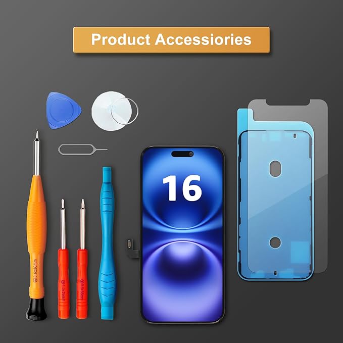 LL TRADER Screen Replacement for iPhone 16 6.1" LCD Retina FHD Display COF Touch Screen Digitizer with Repair Tool Kits, Waterproof Tape, Screen Protector
