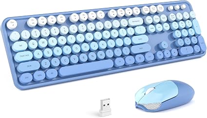 Wireless Keyboard and Mouse Combo - GEEZER Blue-Gradient Full-Sized Colorful Keyboard 104 Keys - USB 2.4 G Receiver Plug Play with Round Keycap Typewriter Keyboards, for Windows, PC, Laptop, Desktop
