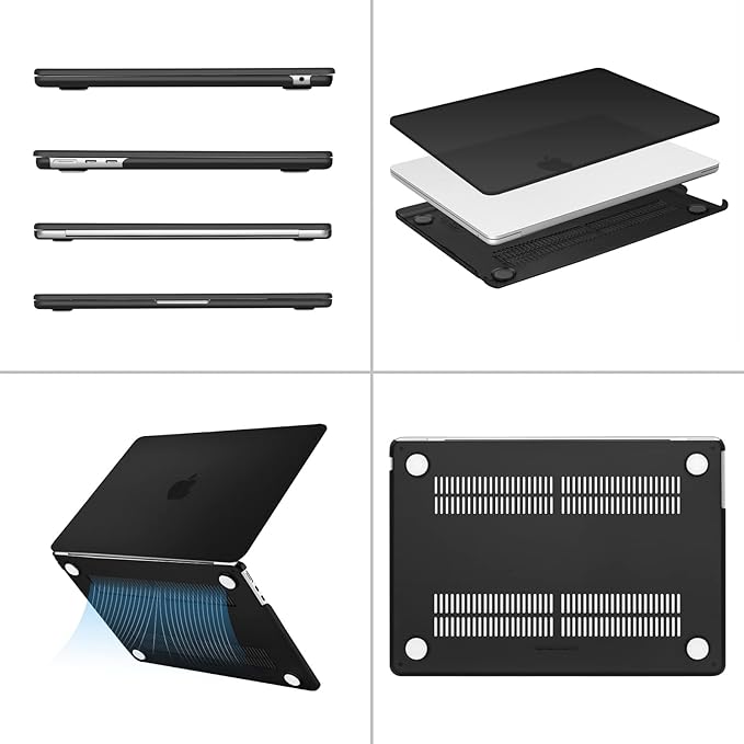 MOSISO Webcam Cover Slide 2 Pack&Compatible with MacBook Air 13 inch Case 2024 2023 2022 M3 A3113 M2 A2681, Protective Plastic Hard Shell Cover Compatible with MacBook Air 13.6 inch Case, Black