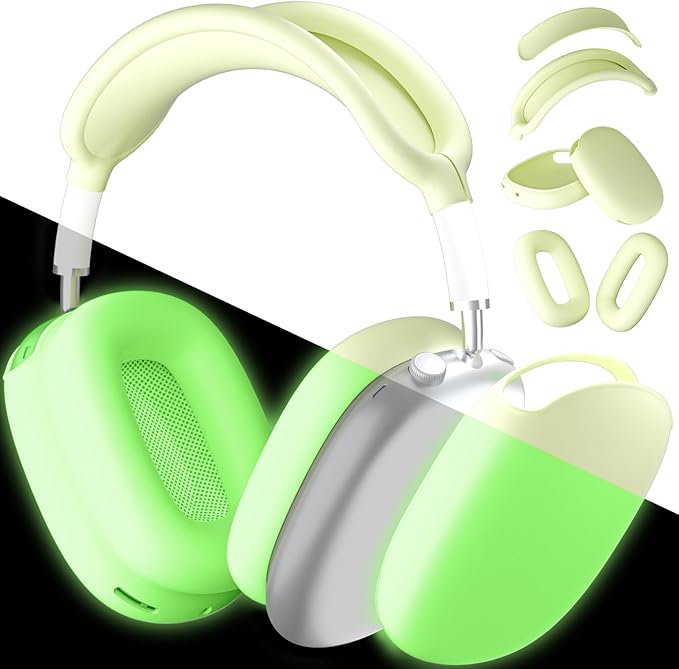 ATUAT for AirPods Max Headphones Case, Protective Silicone Case Cover Skin Accessories Anti-Scratch for Women Men for Apple AirPods Max 2024/2020 (USB-C/Lightning), Fluorescent Green