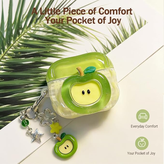 for AirPods Pro 3 Case 2025 - Cute 3D Red Apple Design Air pod Pro 3 Cove with Apple Pendant Keychain,Soft Shockproof Silicone Cover, for Girls Women（Green）