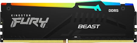 Kingston FURY Beast RGB 16GB 5200MT/s DDR5 CL40 DIMM Desktop Memory (Kit of 2) | Intel XMP 3.0 | Infrared Sync Technology | Overclocking Stability | KF552C40BBAK2-16