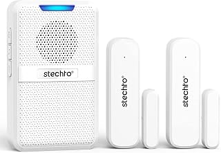 Door Chime, Wireless 600Ft Range 5 Levels Adjustable Volume Magnetic Door Open Contact Sensor with 62 Chimes Mute Mode Door Bell Plugin Receiver for Home/Office/Store White (1 Receiver + 2 Sensors)