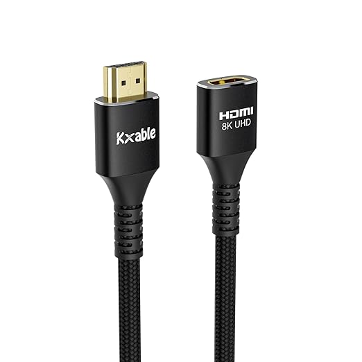 8K HDMI Extension Cable 12 FT, HDMI 2.1 Ultra High Speed Male to Female Cord Adapter, OFC Conductor, Compatible with Roku TV Stick PS5 PS4 Xbox Laptop PC Player Google Chromecast Wii U HDTV