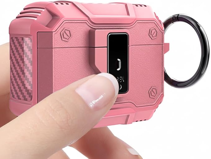 for AirPods Pro 3 Case, Secure Lock Magnetic Lid Cover with Keychain, Military Grade Shockproof Protective Case for Airpods Pro 3rd Generation, Wireless Charging & Front LED Visible,Pink