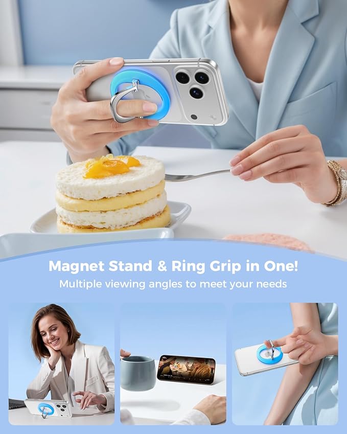 SUPERONE for Magnetic Phone Ring Holder, Adjustable Magnetic Phone Grip Removable Phone Ring Kickstand Compatible with Accessories Only for iPhone 17 16 15 14 13 12 Series - Bright Blue