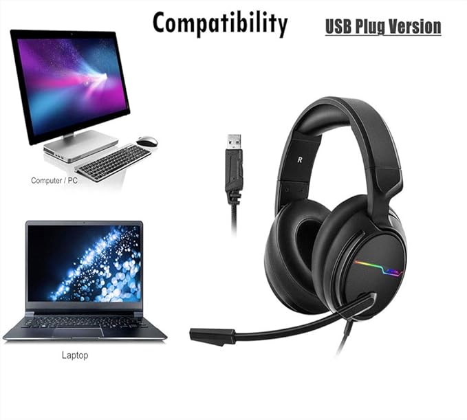 Wired Gaming Headset USB 7.1 Surround Sound Gaming Headset for PC Gamer Xiberia 3.5mm Bass Casque Game Headset for PS4/New Xbox One/Mac with Mic