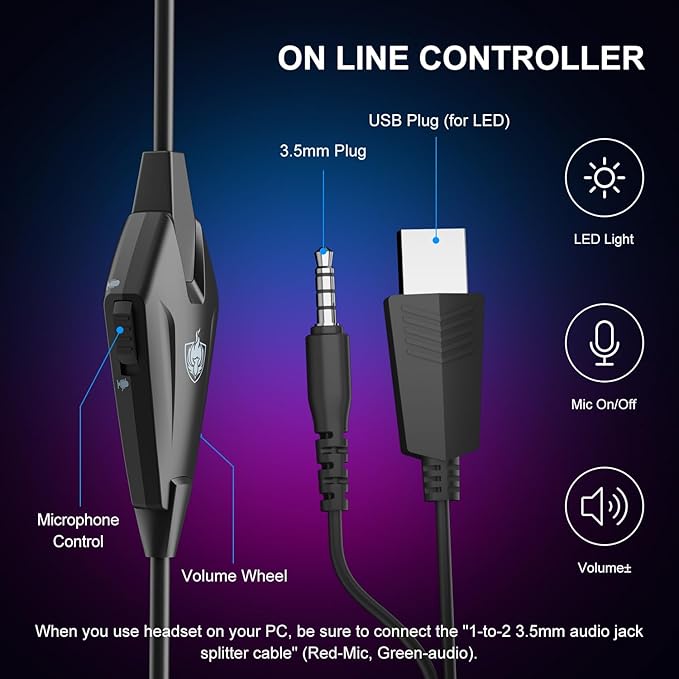 PHOINIKAS PS4 Gaming Headset for PC, Switch, PS5 Headset with 7.1 Stereo Sound, Gaming Headphones with Noise Cancelling Mic, LED Light, Over Ear Headset for Laptop, Mobile (Violet)