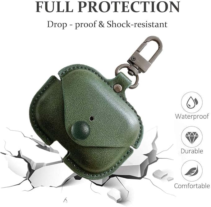 Genuine Leather Case Compatible with AirPods Pro Case 2nd/1st Gen (2023/2022/2019), VOMA Protective Cover for Apple AirPods Pro 2/Pro Wireless Charging Case with Keychain and Snap Lock Army Green