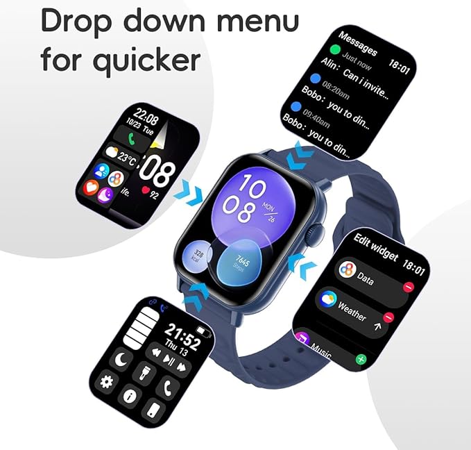 Smart Watch Sports Pedometer, Fitness Tracker Bluetooth Call Heart Rate Blood Oxygen Sleep Monitor,100 Sports Modes Waterproof for iOS Android Men's Women's Smart Watch (Blue)