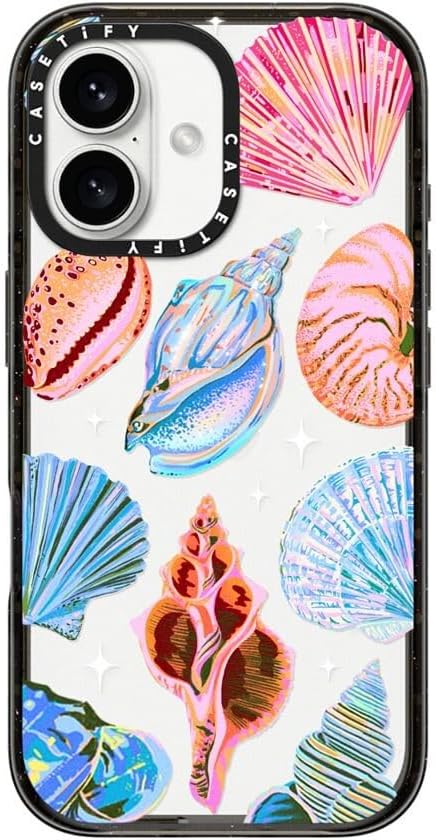 CASETiFY Impact Case for iPhone 16 [Slim / 8.2 ft. 4X Military Grade Drop Protection/Wireless Charging Compatible] - Seashell - Clear Black