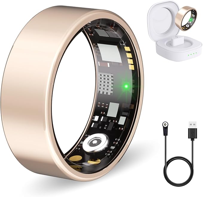 Smart Ring for Women Men Fitness Ring with Heart Rate, Blood Oxygen, Blood Pressure, sleep tracker, Step tracker, IP68 Waterproof health ring for iOS & Android,No Subscription Fee (Rose Gold, 10#)