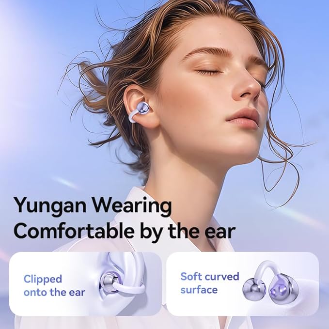 Ear Clip Earbuds Mini Open Ear Headphones Bone Conduction Earphones， True Wireless Bluetooth Headphones for Sport Workout Driving Walking Running Compatible with iPhone Android (Purple)