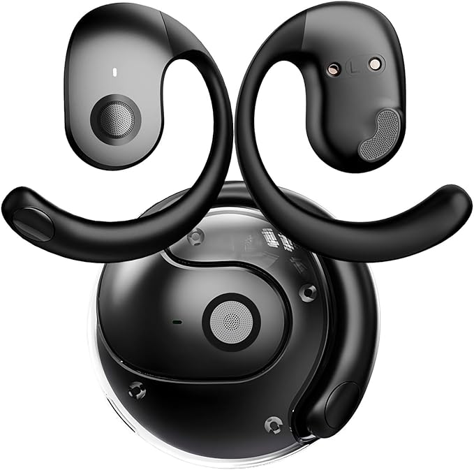NEW Ultra Bone Conduction Earphones Open Earbuds with Immersive Audio Clear Call,Wireless Bluetooth Ear buds Stable Fit,Robust Bass,Sweat-Proof Sport Open-Ear Headphones with Mic,48H Playtime (Black)