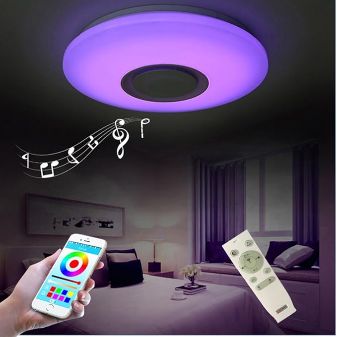 Premium Ceiling Lights with Bluetooth Speaker 19.7-inch 36W, Dimmable 95-265V Modern Smart Home Party Light, Brightness and Music via Phone APP (Remote Includes)