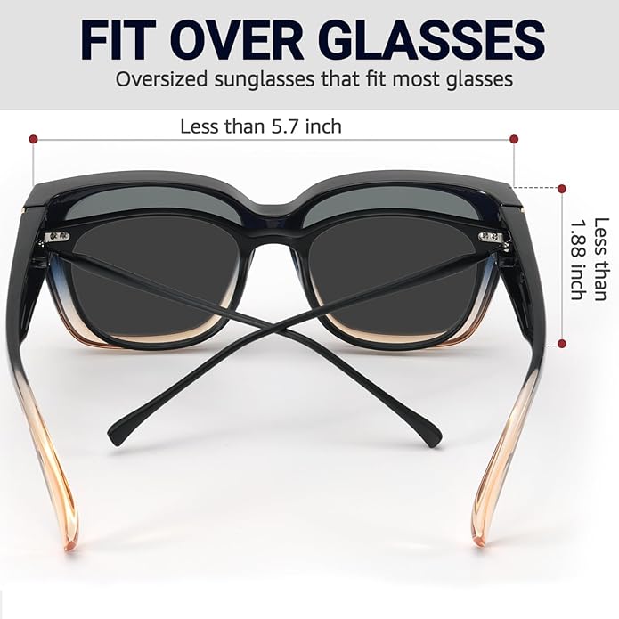 LVIOE 2 Pack Polarized Fit Over Sunglasses for Women Men Oversized Square Over Glasses Sunglasses with UV Protection LS7511