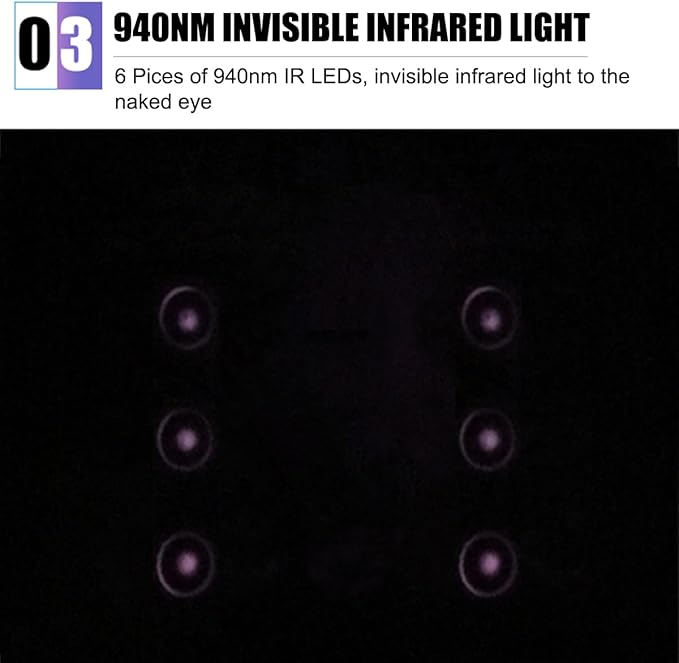 Night Vision IR Illuminators 940nm Invisible 6-LEDs Infrared Light IP65 Water-Resistant Outdoor Floodlight for Security Cameras (940nm IR, 90° Angle for 4mm Lens)