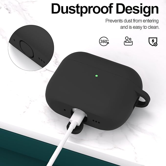 ATUAT for AirPods Pro 3 Case Cover with Cleaner, Protective Soft Silicone Skin with Keychain for Women Men for Apple AirPods Pro 3rd Generation Case(2025), Front LED Visible, Black