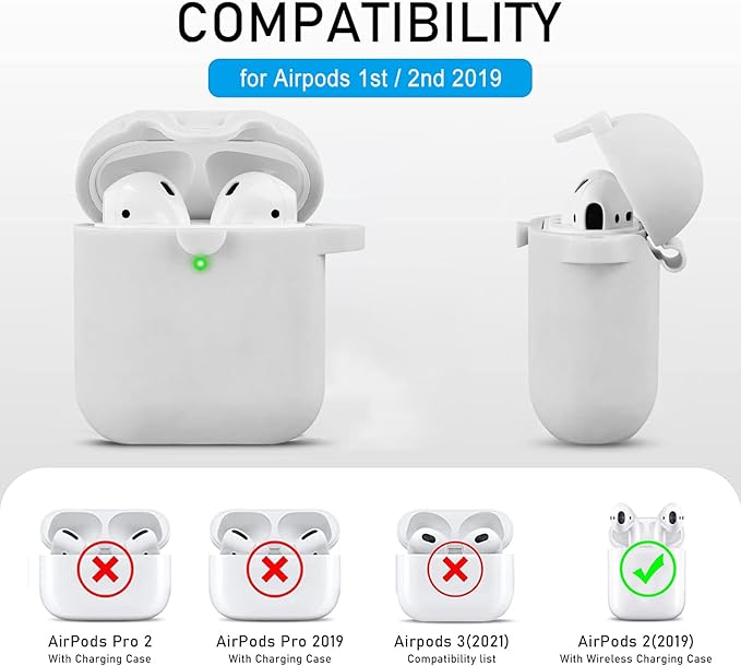 Secure Lock Silicone Case Compatible with AirPods Case 1 & 2 with Bling Keychain, Soft Protective Earpod Case Cover Earbuds Cases Women Girls for Apple Air Pod 2 Case - Grey