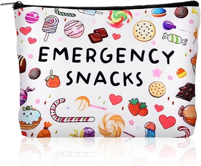 Emergency Snacks Makeup Bag for Women Men Snack Bag for Travel Storage Organizer Bags Snack Lover Birthday Christmas Gift for Women Men Emerency Bag for School Reusable Storage Bags