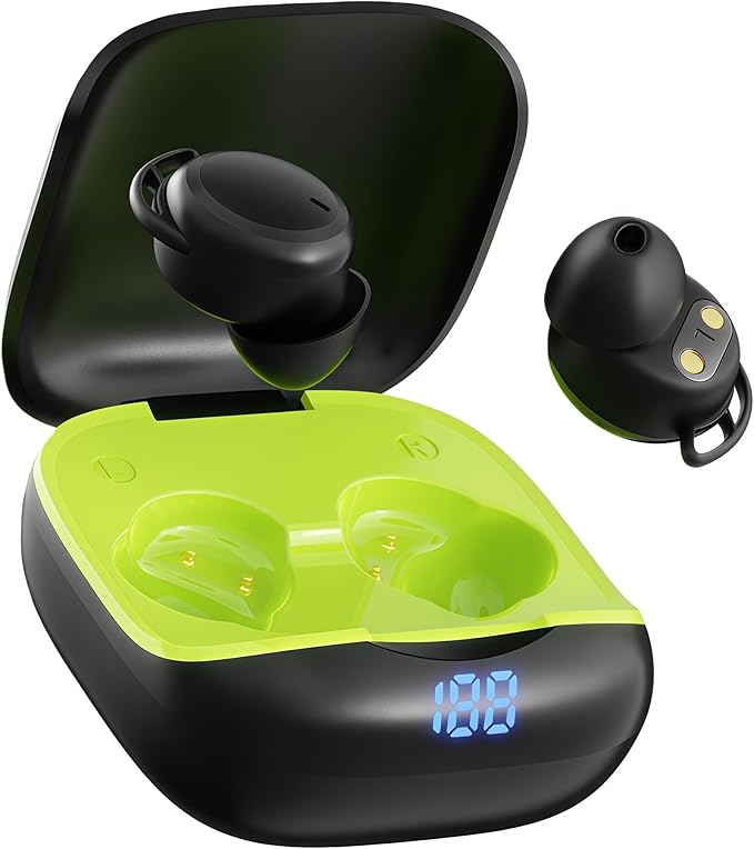 Wireless Sleep Earbuds, Mini Invisible Noise Masking Headphones for Side Sleepers, Bluetooth 5.4, All-Night Wear, Powerful Bass & Weightless Cloud Feeling (Dark Green)