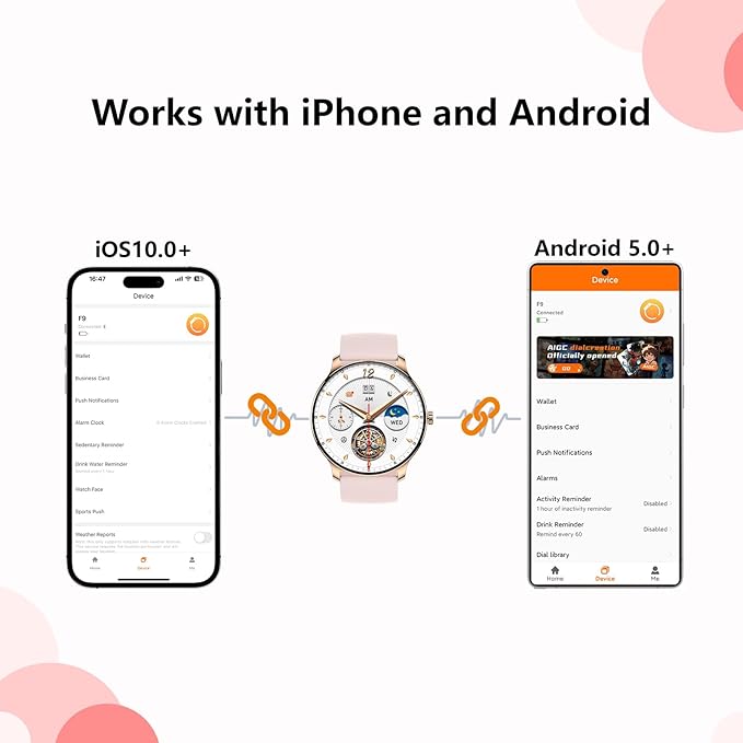 1.43” Women's Smart Watch, AMOLED Display, Work with Android/iPhone, Waterproof IP68, Long Battery Life, Fitness & Health Tracker, Heart Rate Monitor, Step Counter, Track Your Workout, Run and More