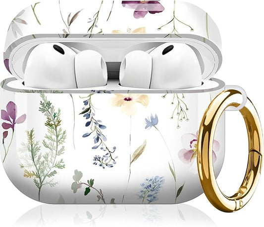 Compatible with AirPod Pro 3 (2025),Cute Case Cover for Women & Men, Full Protection Shockproof Hard Case with Keychain, Wireless Charging Case Accessories(Watercolor Floral Wildflowers)
