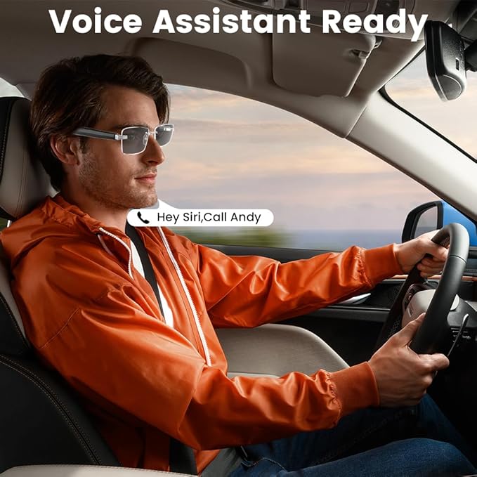 Smart Glasses Rimless Smartglasses with Bluetooth Speaker,Remote Control Photo Taking/UV Protection Voice Control (Photochromic Lenses)
