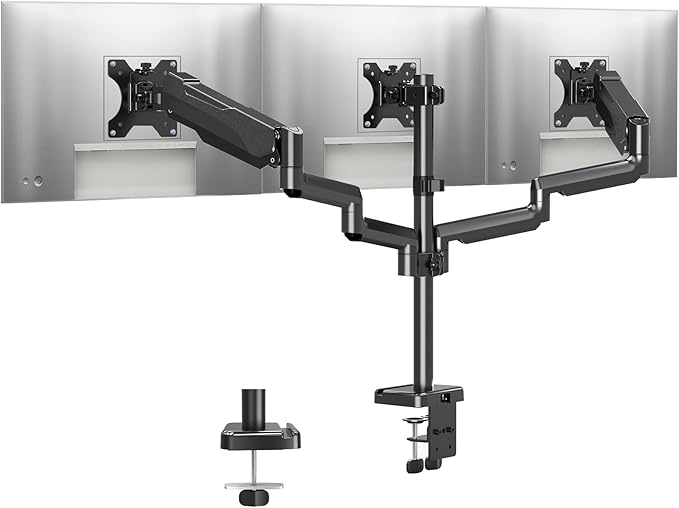 MOUNTUP Triple Monitor Stand Mount - 3 Monitors Desk Mount for Computer Screens Up to 27 inch, Triple Monitor Arm with Gas Spring, Heavy Duty Monitors Stand, Each Arm Holds 4.4-19.8 lbs, Black