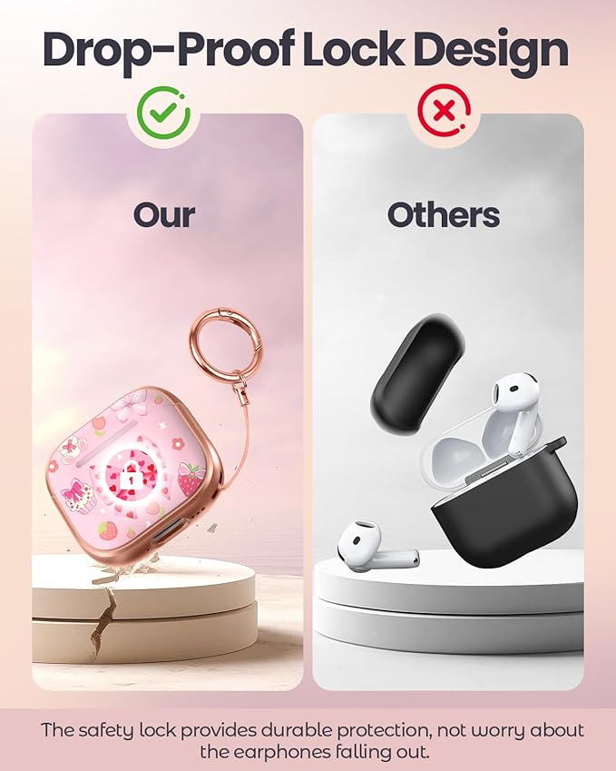Coralogo for AirPods 4 Case with Safety Lock - Cute Cartoon for Women Girls Fashion Stylish Bow Cake Pattern Design Kawaii Girly Girlish Hard Protective Cover for AirPods 4th Generation 2024