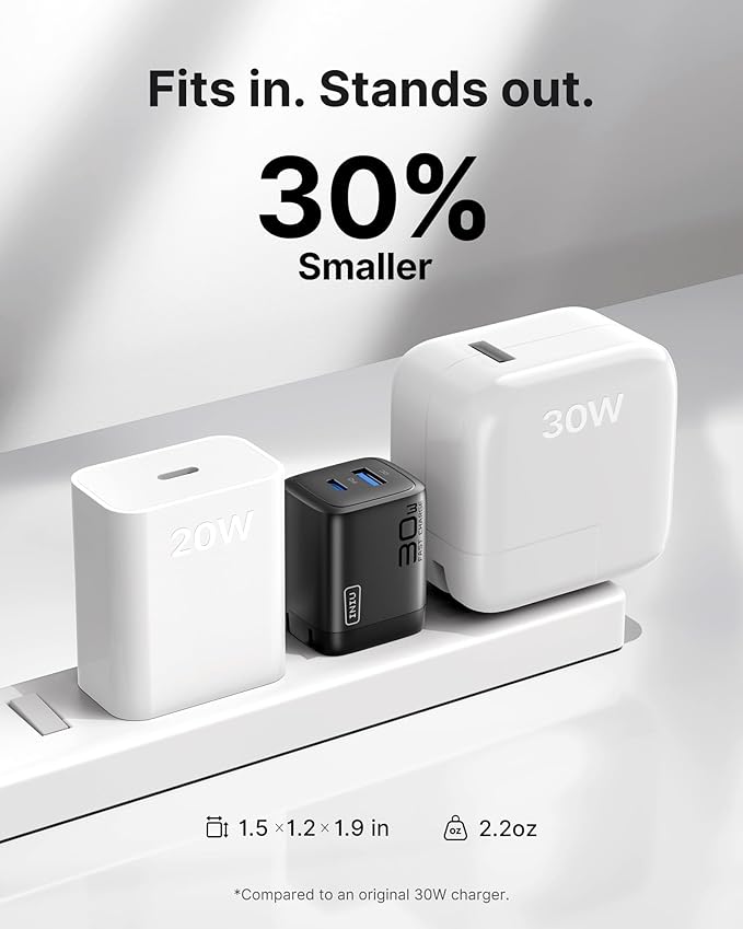 INIU USB C Charger, 30W PD QC 3.0 Dual Port Type C Fast Charging Compact Charger Block with Foldable Plug for iPhone 17 16 15 Pro Max Samsung S24 S23 Note 20 iPad Pro Google AirPods etc