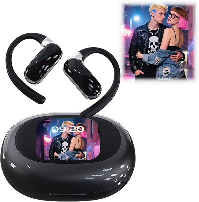 Smart Touch Screen Open Ear Earbuds with Screen for iPhone Android TWS Bluetooth Wireless Touchscreen Bone Conduction Earbuds Blue Tooth Ear Buds Bone Conduction Open Ear Headphones with Screen