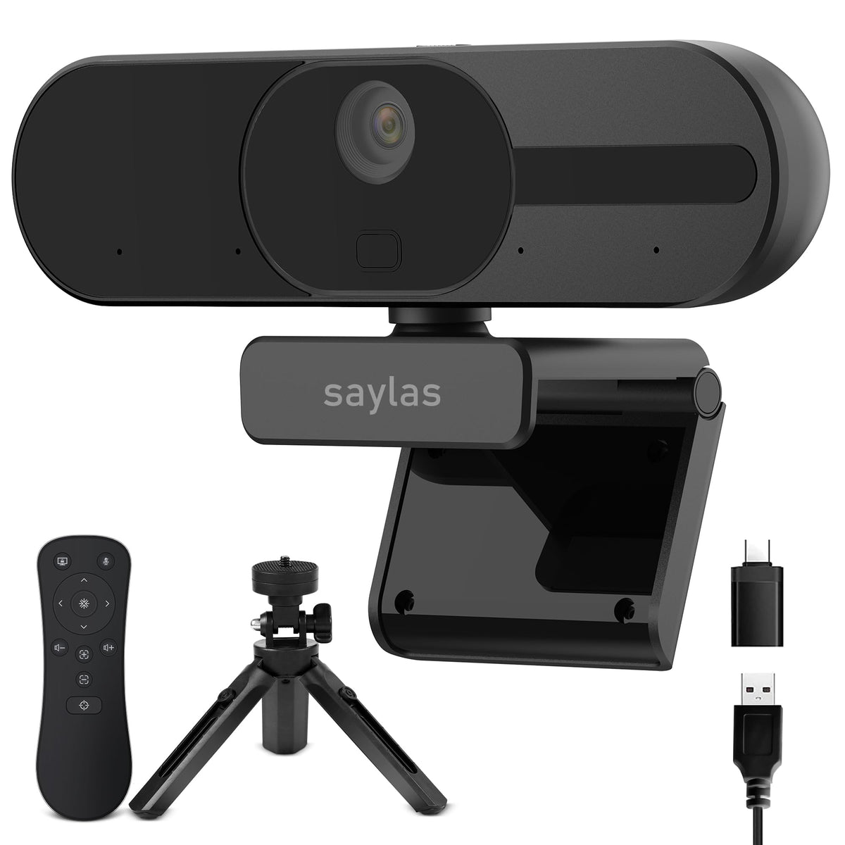 saylas 4K Webcam with Microphone and Speaker, 120° FOV Wide Angle Web cam with Remote, Noise-Cancelling Mics, Auto Focus, Privacy Cover, Plug & Play Web Camera for Computer, USB Webcam for Pc, Laptop