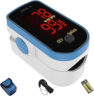 CHOICEMMed Finger Pulse Oximeter, Blood Oxygen Saturation Monitor, Fingertip O2 Sensor with LED Display, Pulse Rate Reader, Portable SpO2 Monitor with Batteries, Carry Case & Lanyard, Blue - Image 1