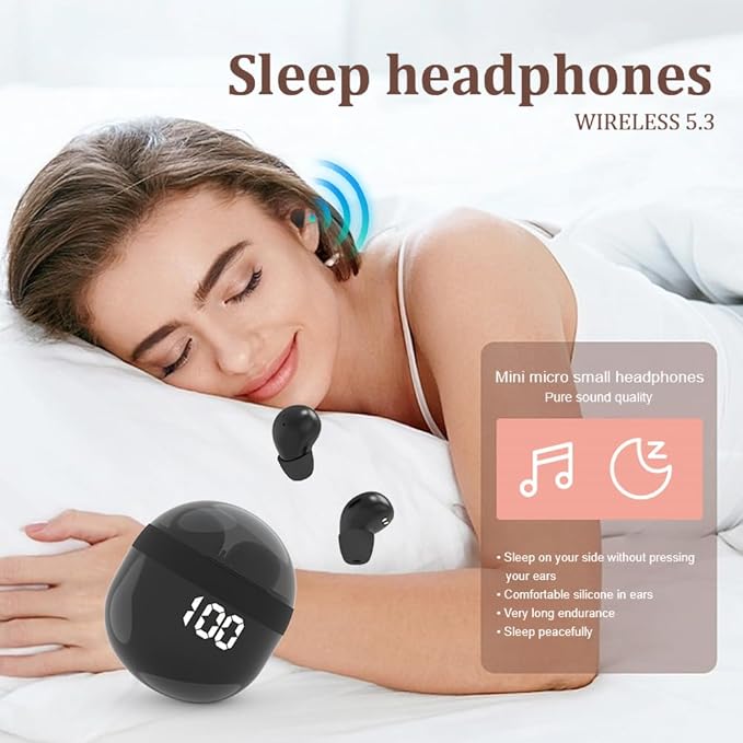 SK18 Ultra Small in-Ear Headset Wireless Invisible Smallest Bluetooth Earbuds for Sleep Comfortable with Mic and Fitable for All Type Ears Stereo Sound Earphones IPX5 Waterproof（Black）