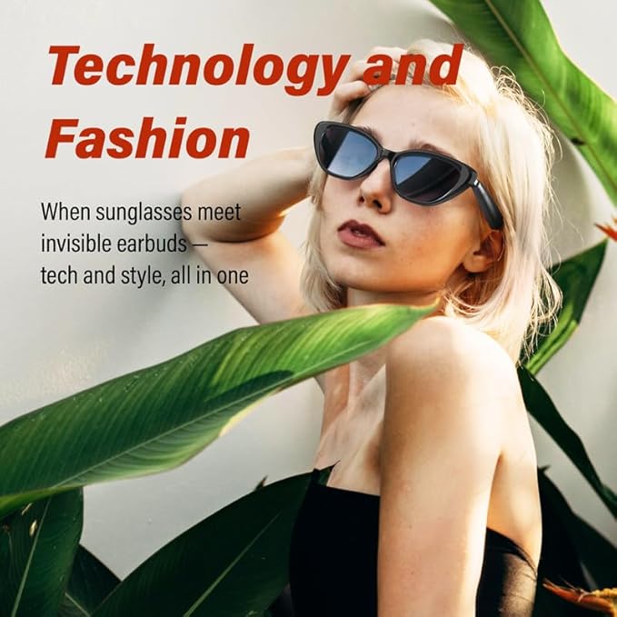 Smart Audio Cat Eye Glasses, Noise Cancelling Hidden Mic, Wireless Connectivity, Hands-Free Calling